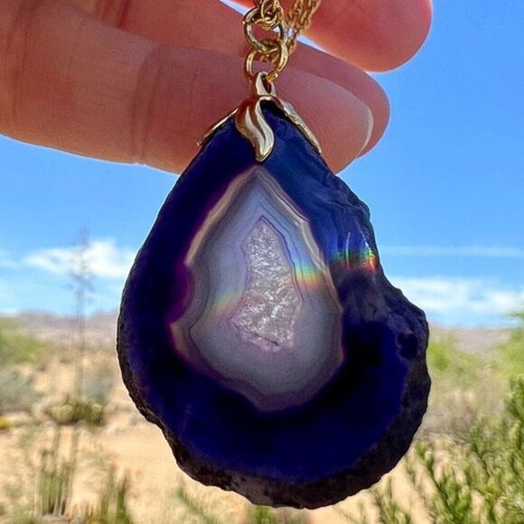 Vintage Amethyst Geode Slice Pendant Necklace 18" - Picture 2 of 8